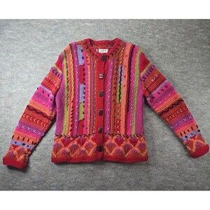 Newari Hand Knit 100% Wool Icelandic Design Cardigan Sweater Women Small/ Medium